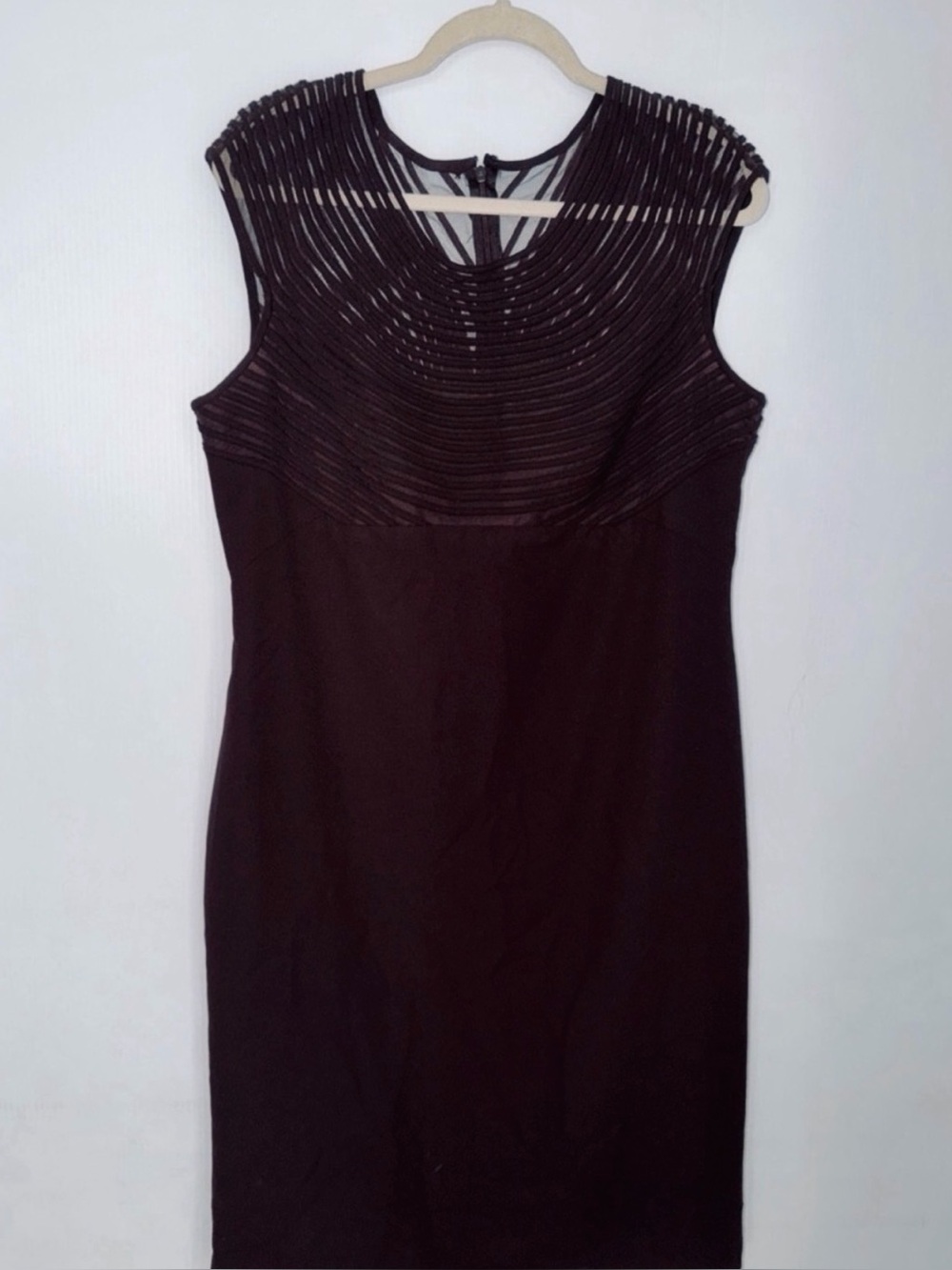 Dark Brown Midi Dress with Textured Yoke